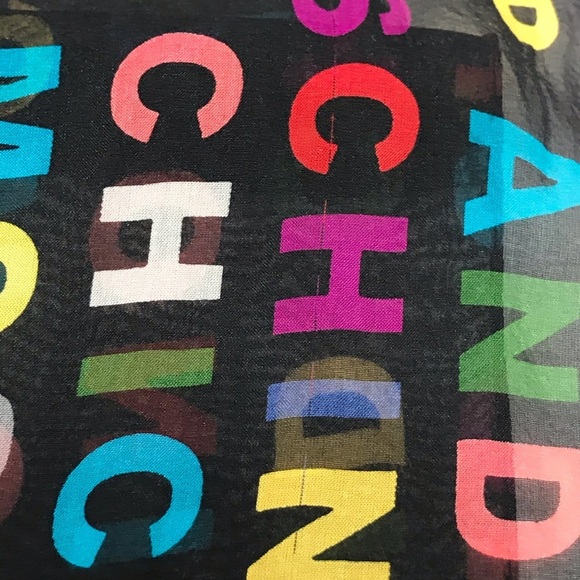 Moschino Vintage Graffiti Black White Pink Silk Scarf Rectangle - Picture 2 of 7